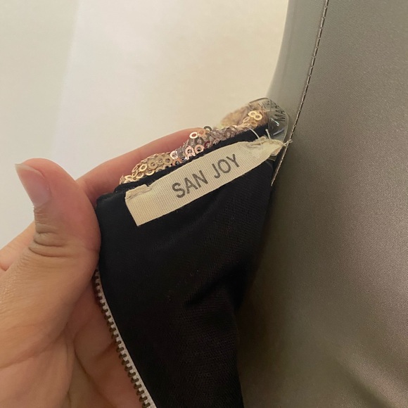 San Joy Women Skirt Size M Sequin Gold White Lined Mini Party Wedding Skirt - Picture 6 of 8